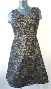 Nicole Miller NY Black Gold Sz 6 Lace Back Dress